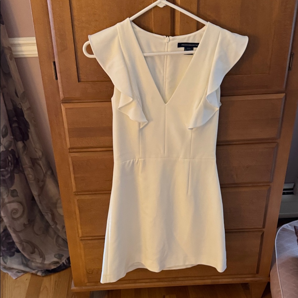 French Connection White Ruffle Mini Dress